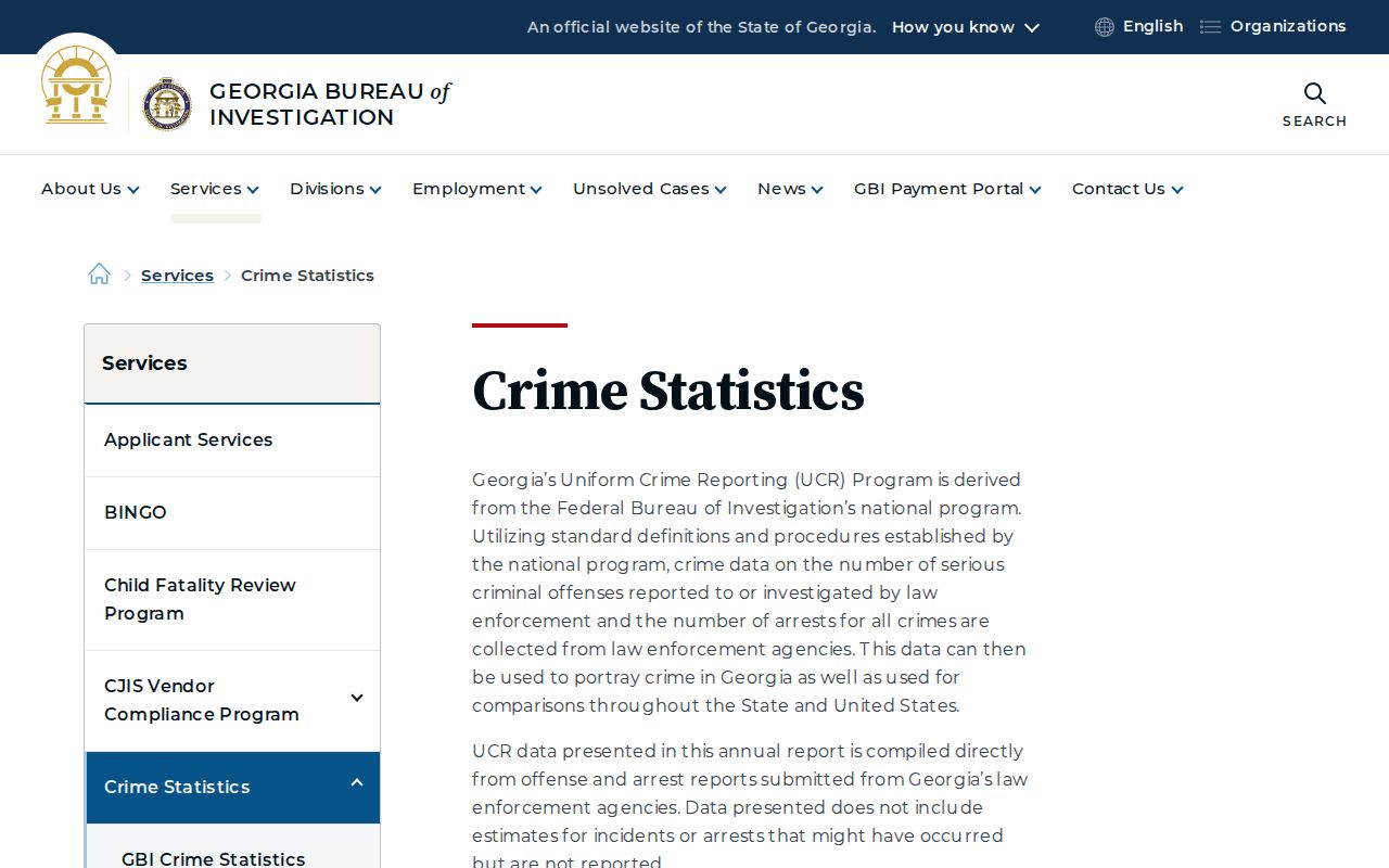 Georgia arrest records and UCR statistics reports