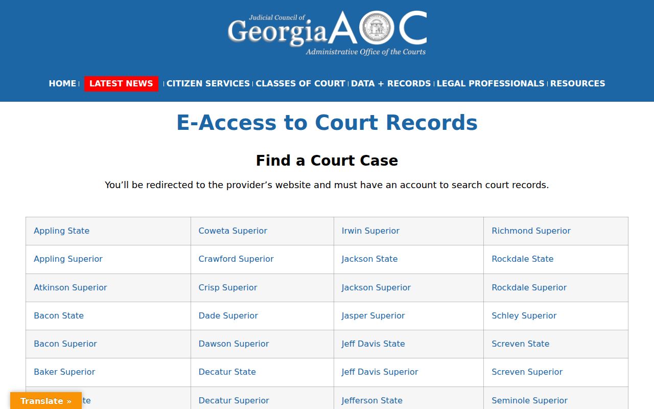 Georgia criminal court cases E-Access gateway