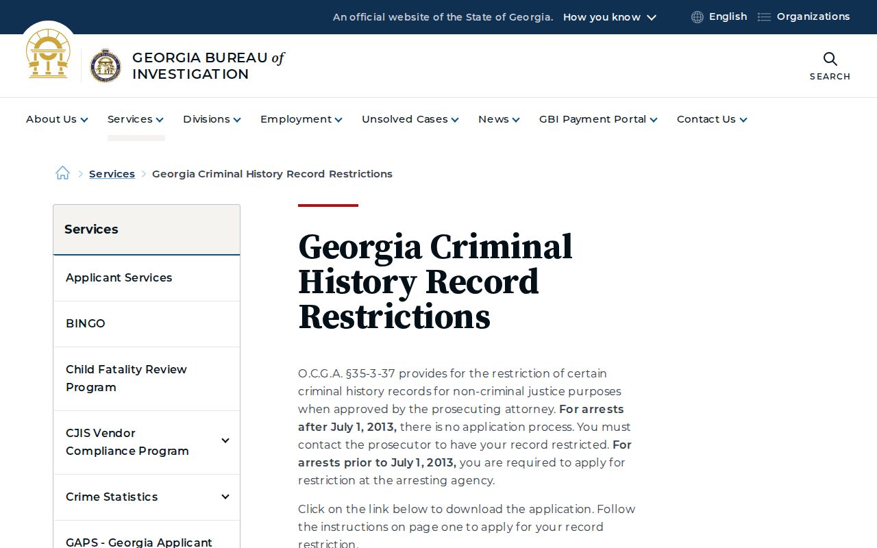 Georgia GBI GCIC record restriction instructions