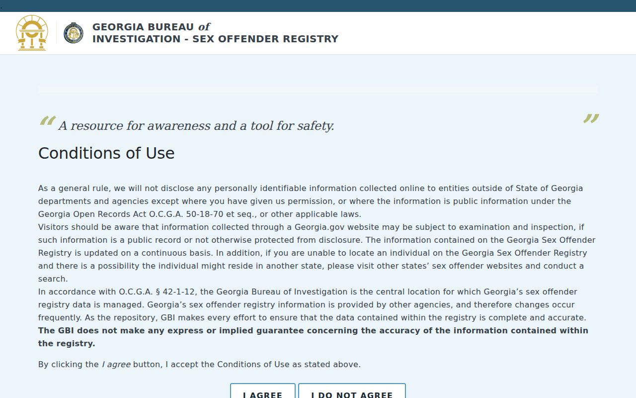 Georgia sex offender search and registry profile interface