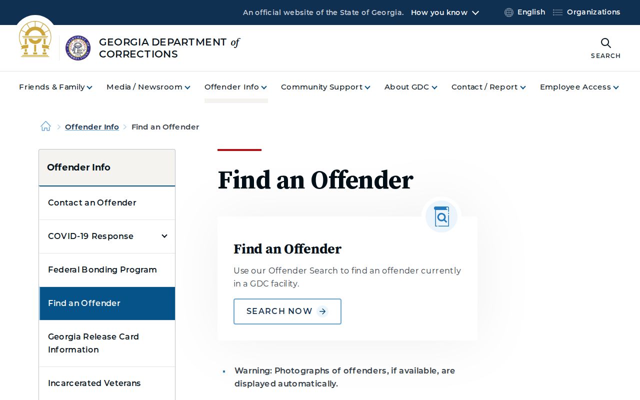 Georgia criminal history GDC Find an Offender guidance