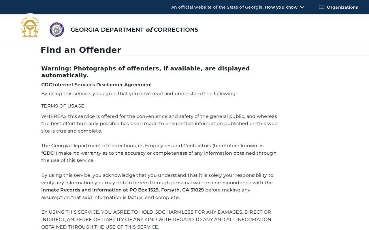 Georgia criminal history GDC state offender query