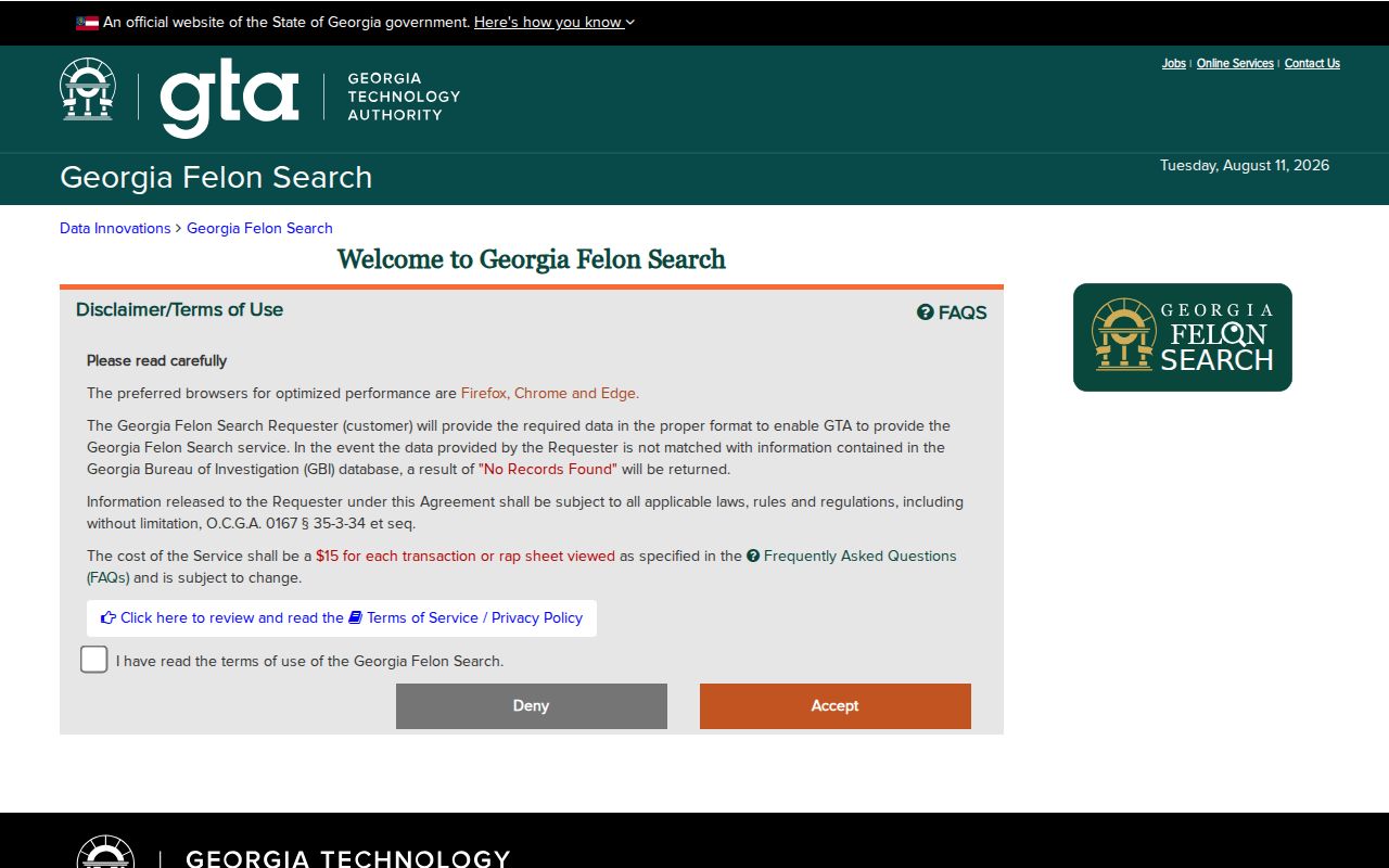 Georgia criminal history Felon Search portal